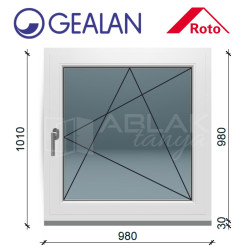 Gealan 100x100 bukó-nyíló ablak 6 légkamrás műanyag profillal 3 rétegű üveggel