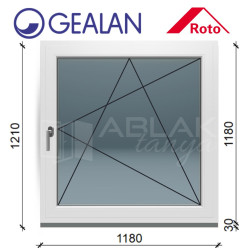 Gealan 120x120 bukó-nyíló ablak 6 légkamrás műanyag profillal