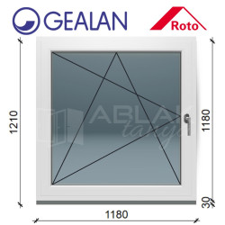 Gealan 120x120 bukó-nyíló ablak 6 légkamrás műanyag profillal