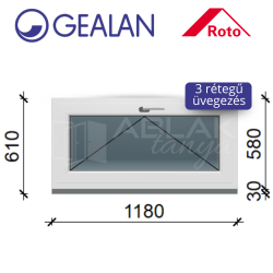 Gealan 120x60 bukó 3 rétegű ablak 6 légkamrás műanyag profillal