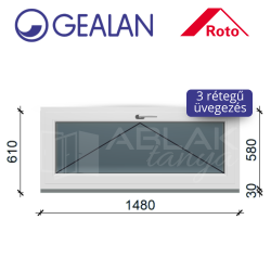 Gealan 150x60 bukó 3 rétegű ablak 6 légkamrás műanyag profillal