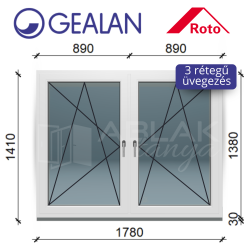 Gealan 180x140 tokosztott, bukó-nyíló 3 rétegű ablak 6 légkamrás műanyag profillal