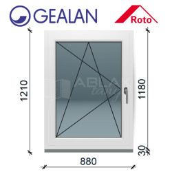 Gealan 90x120 bukó-nyíló ablak 6 légkamrás műanyag profillal
