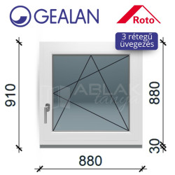 Gealan 90x90 bukó-nyíló 3 rétegű ablak 6 légkamrás műanyag profillal