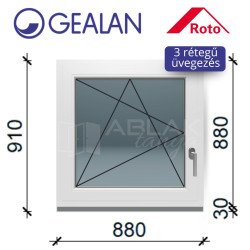 Gealan 90x90 bukó-nyíló 3 rétegű ablak 6 légkamrás műanyag profillal