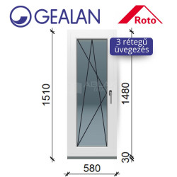 Gealan 60x150 bukó-nyíló 3 rétegű ablak 6 légkamrás műanyag profillal