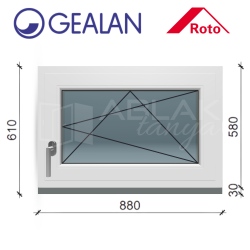 Gealan 90x60 bukó-nyíló ablak 6 légkamrás műanyag profillal