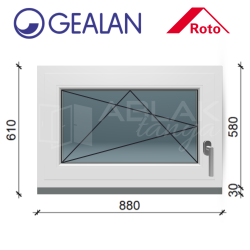Gealan 90x60 bukó-nyíló ablak 6 légkamrás műanyag profillal