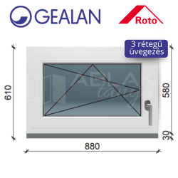 Gealan 90x60 bukó-nyíló 3 rétegű ablak 6 légkamrás műanyag profillal
