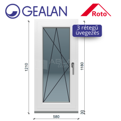 Gealan 60x120 bukó-nyíló 3 rétegű ablak 6 légkamrás műanyag profillal