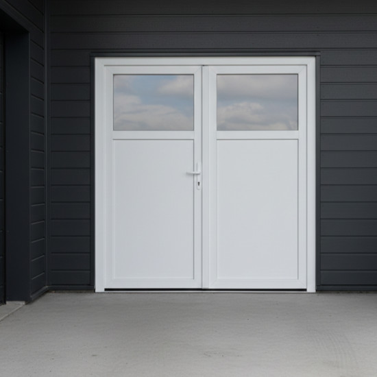 200x210 egyharmad üveges kétszárnyú műanyag bejárati ajtó Gealan