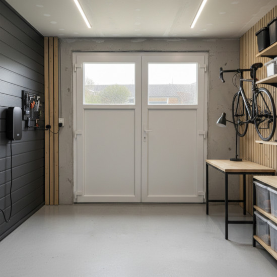 200x210 egyharmad üveges kétszárnyú műanyag bejárati ajtó Gealan