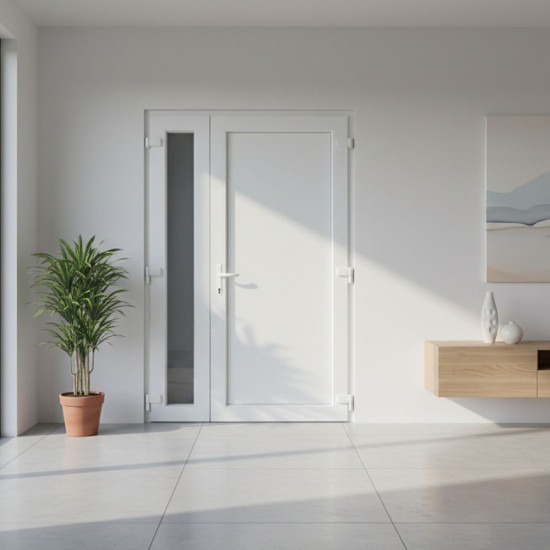 Tele stadúros kétszárnyú műanyag bejárati ajtó Gealan