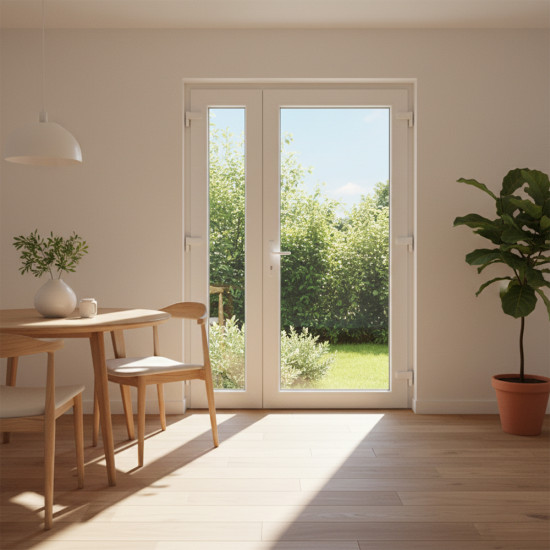 Tele üveges kétszárnyú műanyag bejárati ajtó Gealan